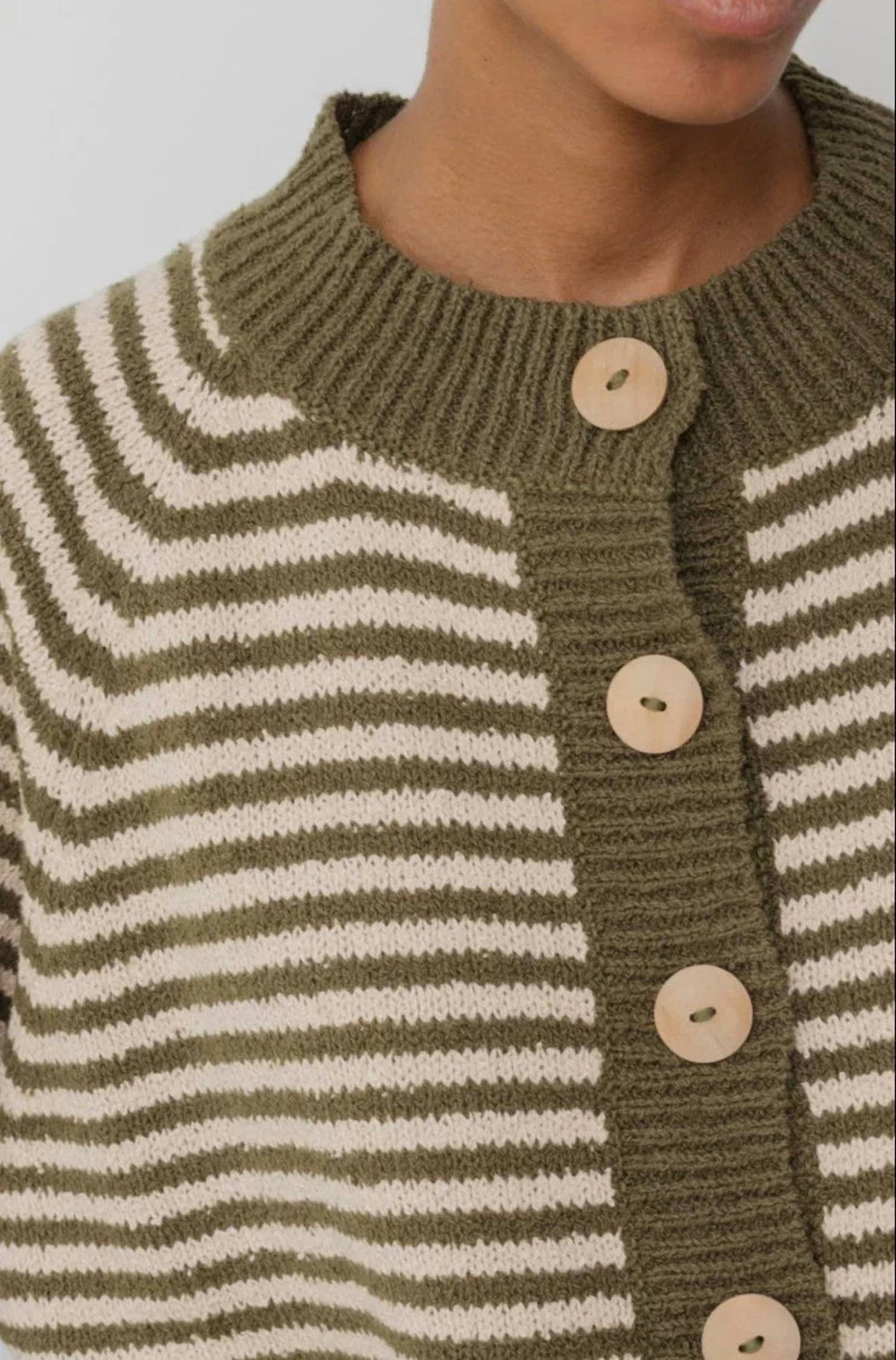 New Wol Hide Striped Bomber Cardigan In Olive — image 4 of 5